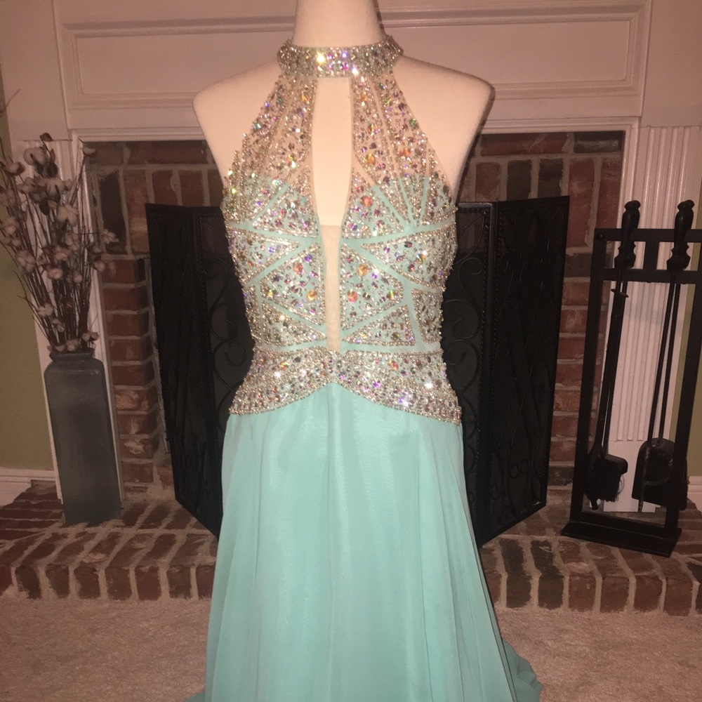 Long chiffon dress with embellished top